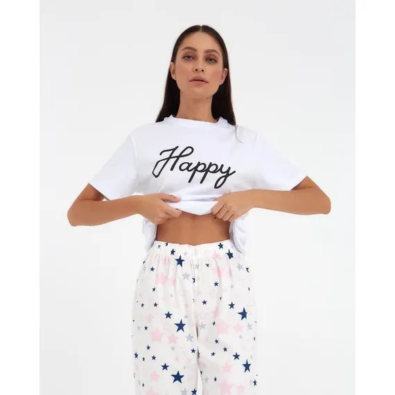 Брюки женские KAFTAN &quot;Pink stars&quot;, р. 40-42, белый