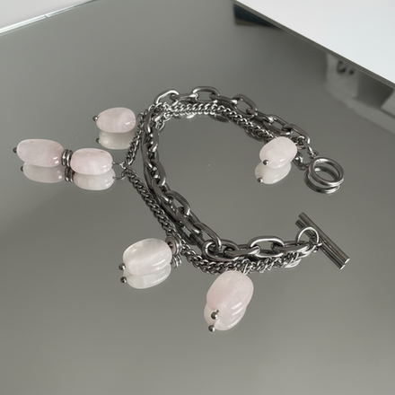 Комплект: Пояс Бодичейн и Браслет. Обнимающие лепестки. Розовый кварц