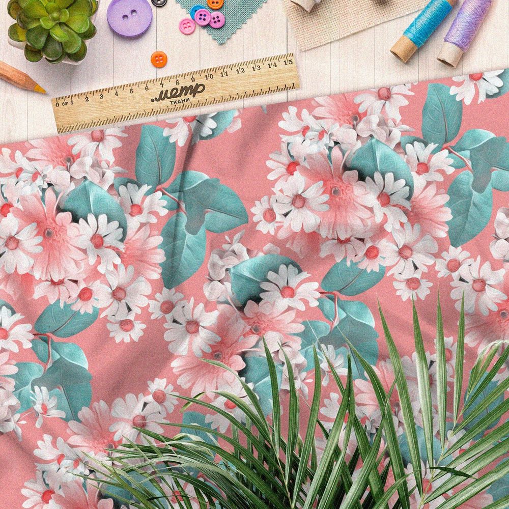 Ткань штапель смелый и красочный букет