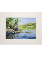 Картина авторская акварельная в паспарту 30х40 см на стену для интерьера "Мыс острова Белоярский"