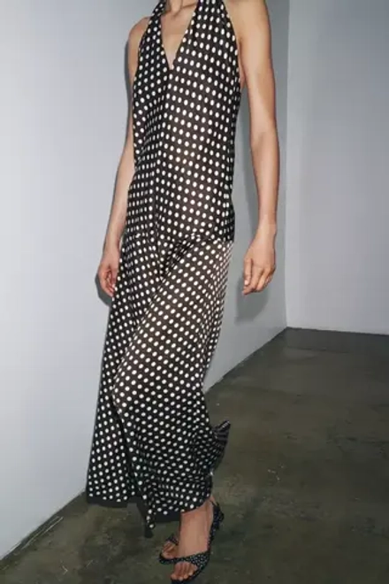 ZARA ПЛАТЬЕ ХАЛТЕР В ГОРОШЕК — ZW COLLECTION, КОРИЧНЕВЫЙ