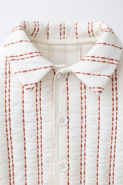 ZARA СТЕГАНАЯ КУРТКА В ПОЛОСКУ, ЭКРЮ/ГРАНАТОВЫЙ