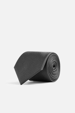 ZARA ГАЛСТУК ИЗ 100% ШЕЛКА С РЕЛЬЕФНЫМ УЗОРОМ, АНТРАЦИТОВО-СЕРЫЙ