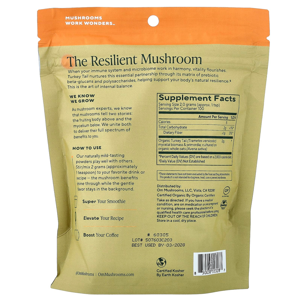 Om Mushrooms, грибной порошок, трутовик разноцветный, 200 г (7,05 унции)