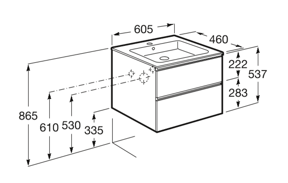 Тумба под раковину  Roca The Gap 60 см, 2 ящика, белый глянец  A857397806