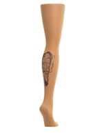 Колготки с принтом на правой ножке в виде шаржа на Дали (Размер: S-M-L) (Цвет: бежевый)