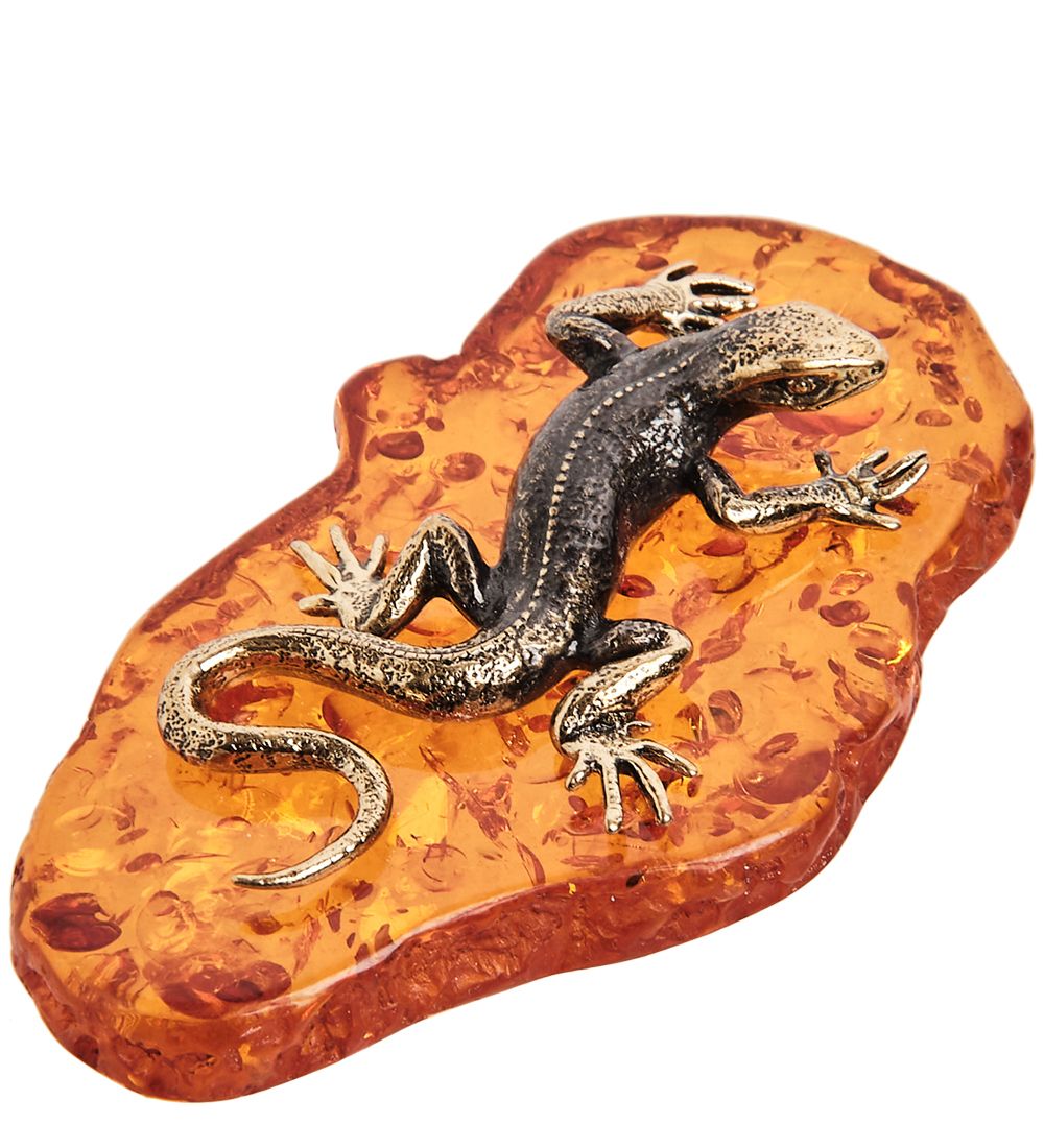 Народные промыслы AM-1369 Фигурка «Саламандра» (латунь, янтарь)