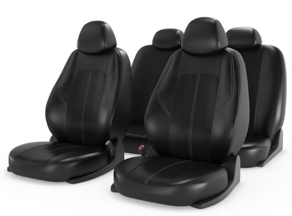 Чехлы на сидения CarFashion «RANGER LEATHER» 11209 - Экокожа -черный/черный перф/шов серый