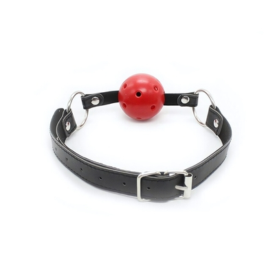 Дышащий кляп на кожаном ремешке с застежкой Onjoy BDSM Breathable Ball Gag (красный) (Цвет: черный с красным)
