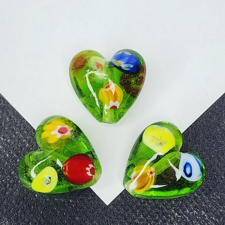 Бусины сердце, стекло, лэмпворк, миллефиори, р-р 20мм, штучно