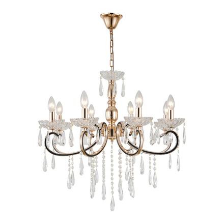 Люстра подвесная 8x40Вт E14, металл/хрусталь, золото/прозрачный