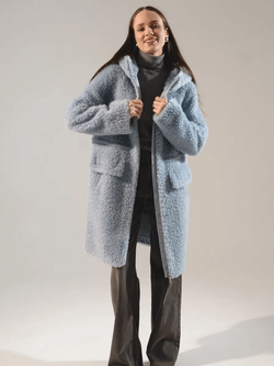 Шуба из 100% шерсти мериноса, голубая, Severina