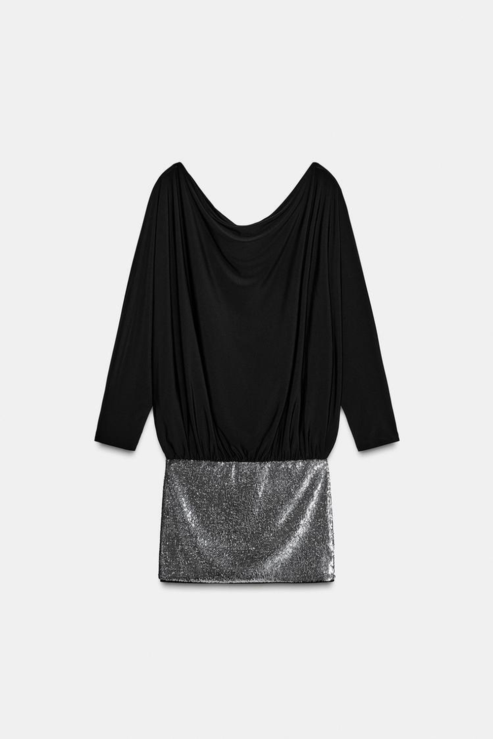 ZARA КОРОТКОЕ ПЛАТЬЕ С КОНТРАСТНЫМИ ПАЙЕТКАМИ, ЧЕРНЫЙ