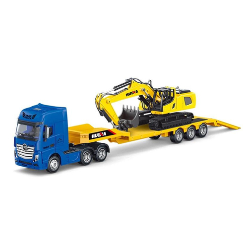 Набор моделей 1:50 Грузовик трейлер с экскаватором желтый