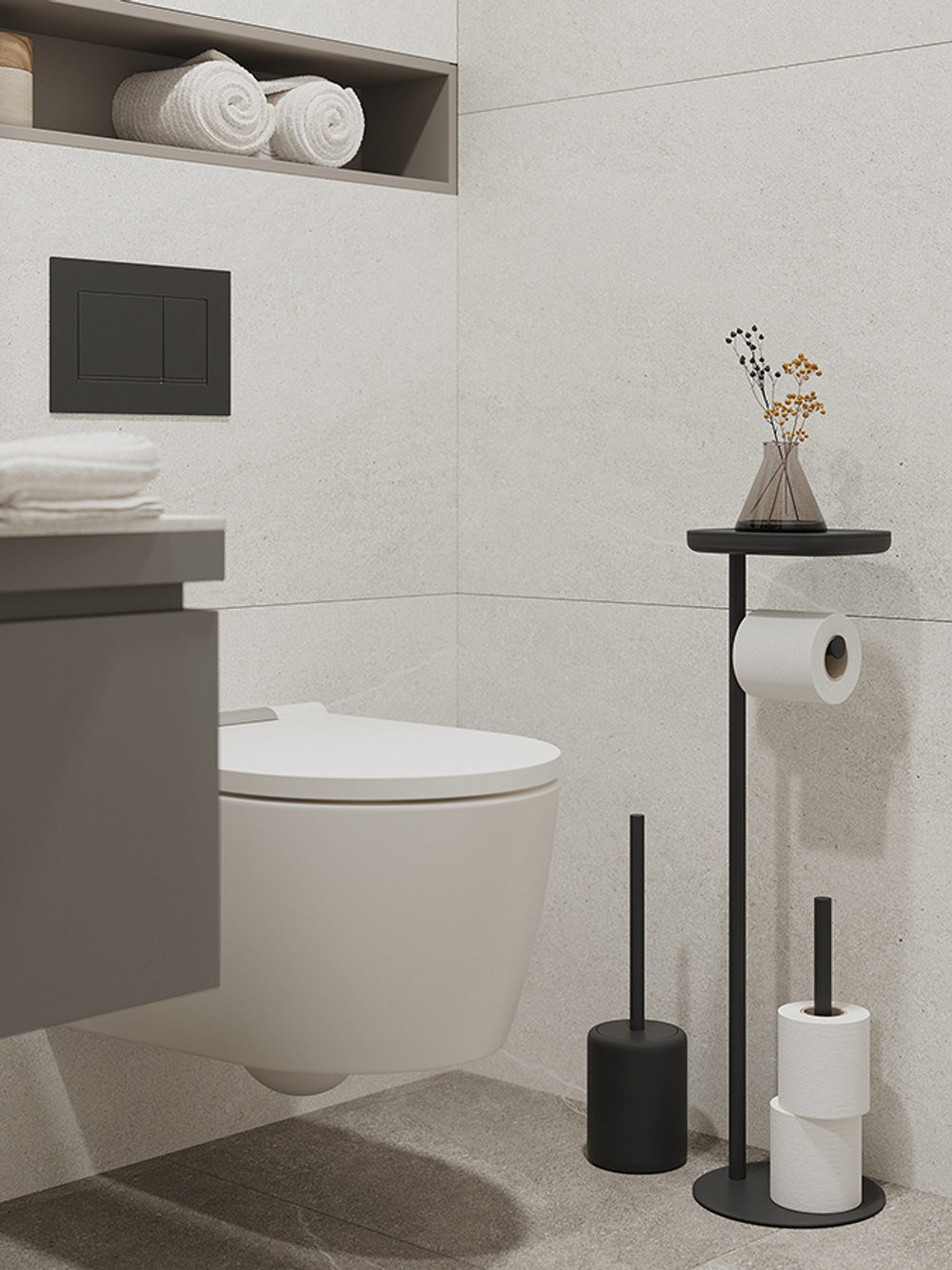 Держатель для туалетной бумаги с полочкой slim, черный