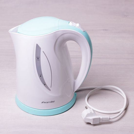 Чайник 1.7 л электрический пластик белый с бирюзовым Kamille KM 1717B