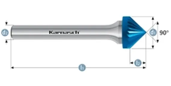 Борфреза твердосплавная Karnasch форма D, 6х4,7х6х50 мм, насечка HP-6, покрытие Blue-Tec, арт. 11.5034-055