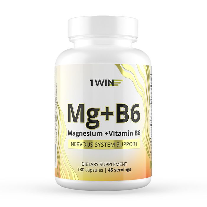 Магний + Витамин В6, Magnesium + Vitamin B6, 1Win, 180 капсул
