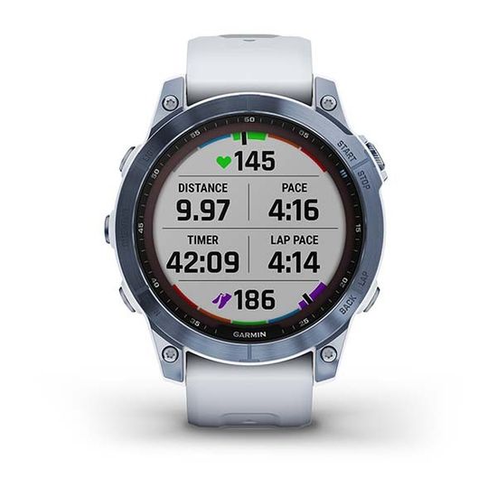 Часы Garmin Fenix 7 Sapphire Solar, cиний титан с белым силиконом 010-02540-25