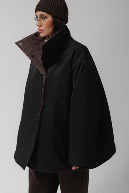 Плащ MINI DOUBLE утепленный (черный/шоколад)