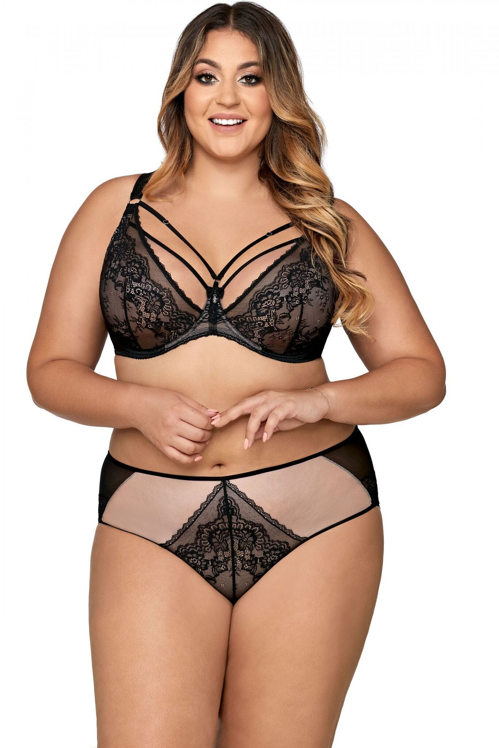 Соблазнительный бюстгальтер с мягкой чашкой +size и декоративными бретелями (Размер: 100F) (Цвет: белый)