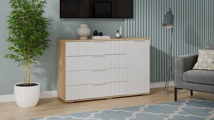 Комод для одежды с ящиками и полками Дуб Крафт золотой/Белый матовый 4 ящика 129х41х84 см