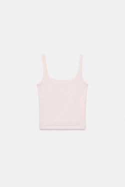 ZARA ТОП НА БРЕТЕЛЯХ ИЗ ХЛОПКА И МОДАЛА, ПАСТЕЛЬНО-РОЗОВЫЙ