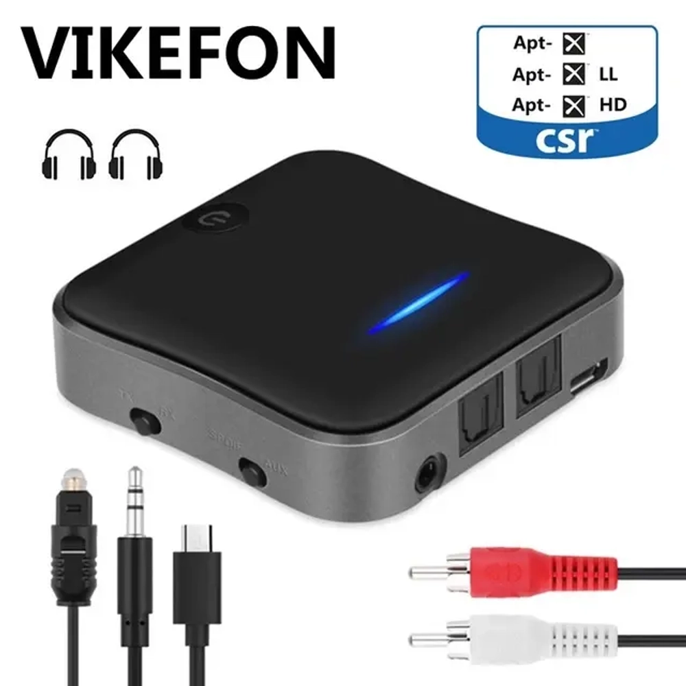 VIKEFON B19 Bluetooth 5,0. приёмник- передатчик с низкой задержкой, AptX, CSR8675, беспроводной переходник RCA/SPDIF/3,5 мм Aux