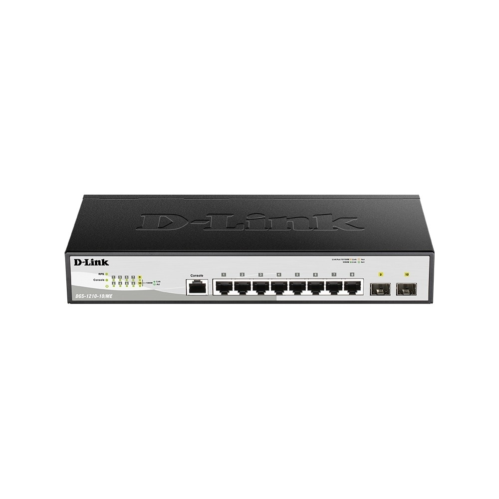Коммутатор D-Link DGS-1210-10 / ME / B2A Управляемый L2 коммутатор с 8 портами 10 / 100 / 1000Base-T и 2 портами 1000Base-X SFP