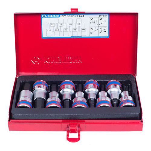 KING TONY (4110PR) Набор торцевых насадок 1/2", HEX, 3-14 мм, 9 предметов