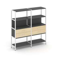 Shelf System Двухсекционный стеллаж четырехярусный с ящиками SN.STM-422 Антрацит/Акация Лорка/Металл