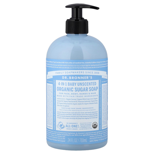 Dr. Bronner's, детское органическое мыло с сахаром, 4 в 1, без запаха, 710 мл (24 жидк. унции)