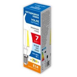 LED-CW35-7W-4000K-E14-CL-SLF Лампа светодиодная. Форма свеча на ветру. прозрачная. Белый свет 4000К. ТМ Volpe