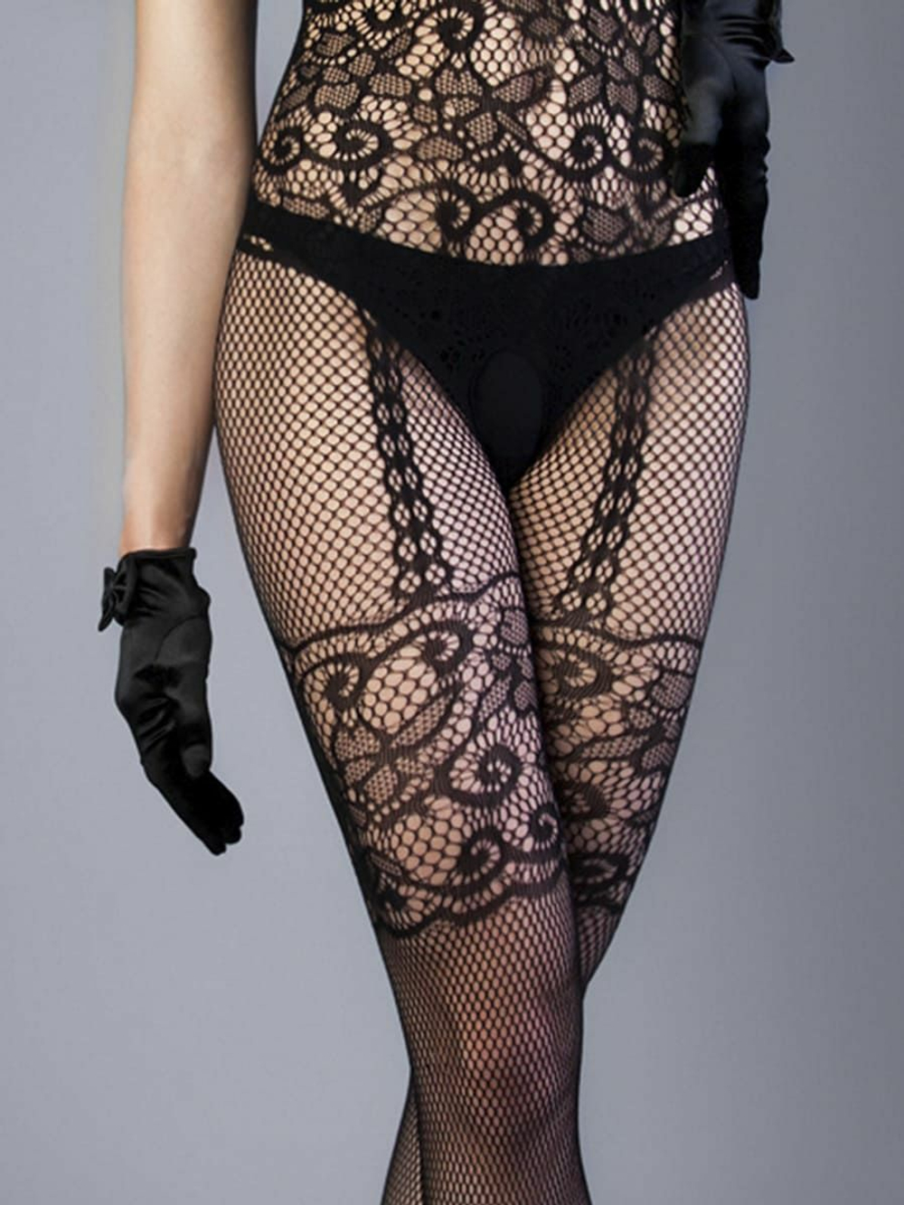 Боди-комбинезон с имитацией подвязок и доступом Le Frivole черный S/L