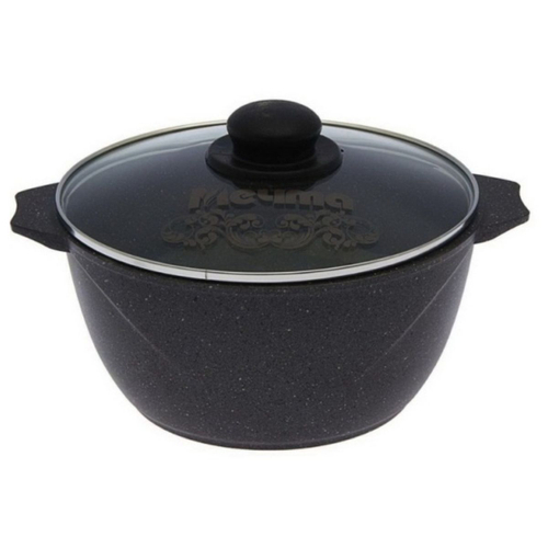 Кастрюля алюминий, антиприг, 4 л, с крыш, крышка стекло, кругл, Мечта, Гранит black, 44802, чер