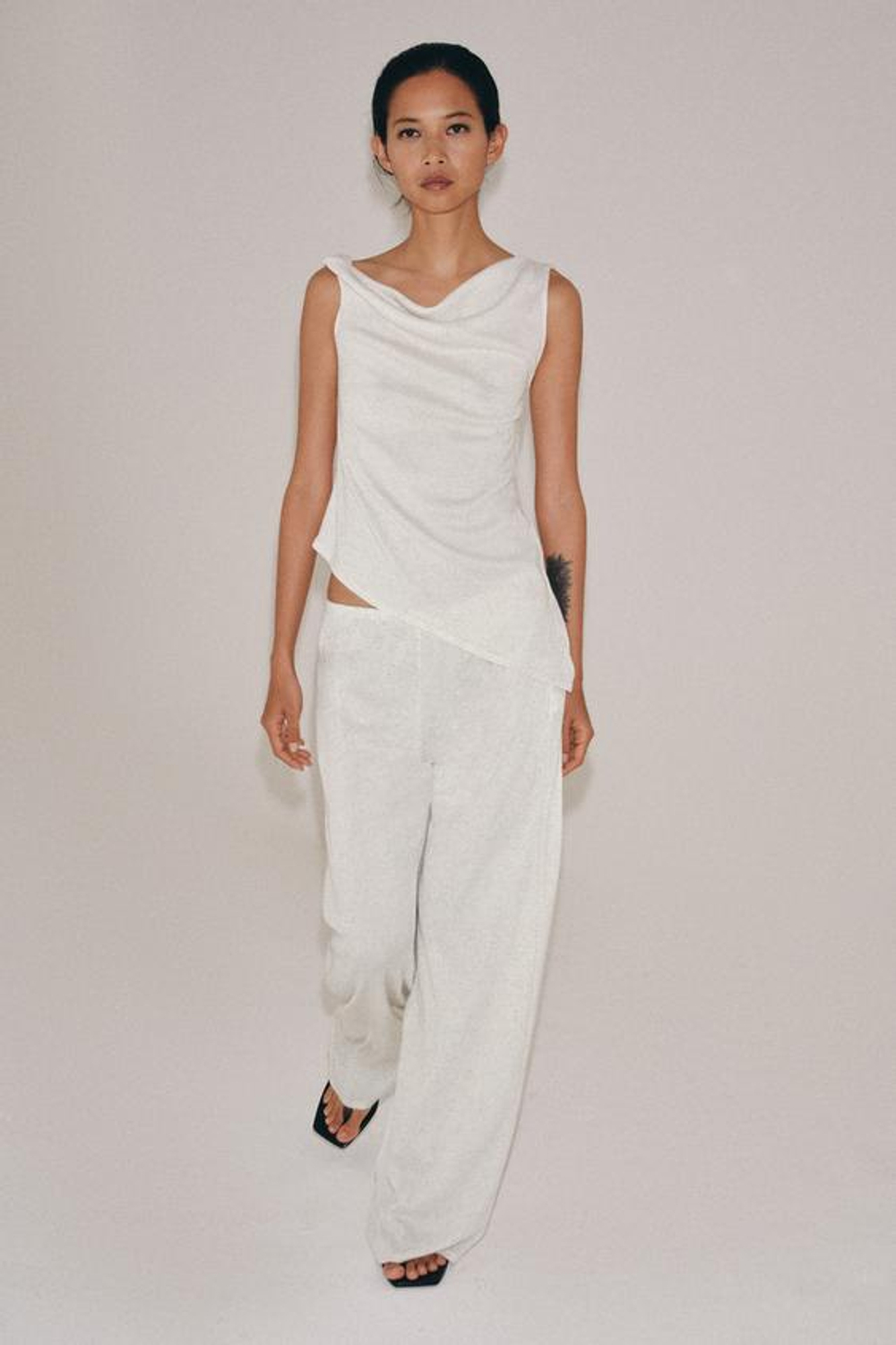 ZARA БРЮКИ ПРЯМОГО КРОЯ В СТИЛЕ РУСТИК, ЭКРЮ