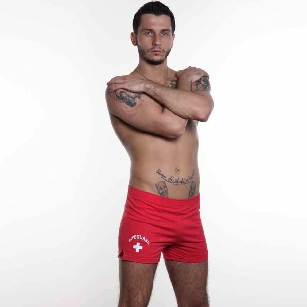Мужские шорты  спортивные красные Andrew Christian Lifeguard Shorts