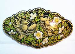 Заколка с ручной росписью Палех "Птички" №2