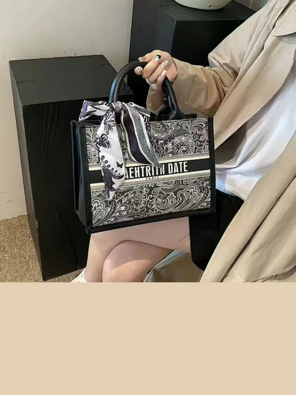 Сумка для учебы большая а4 тоут черная y2k с бантиком