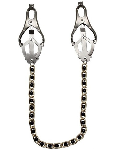 Мощные зажимы для груди с золотистой цепочкой с черными бусинками (Цвет: серебряный, золотистый, черный)