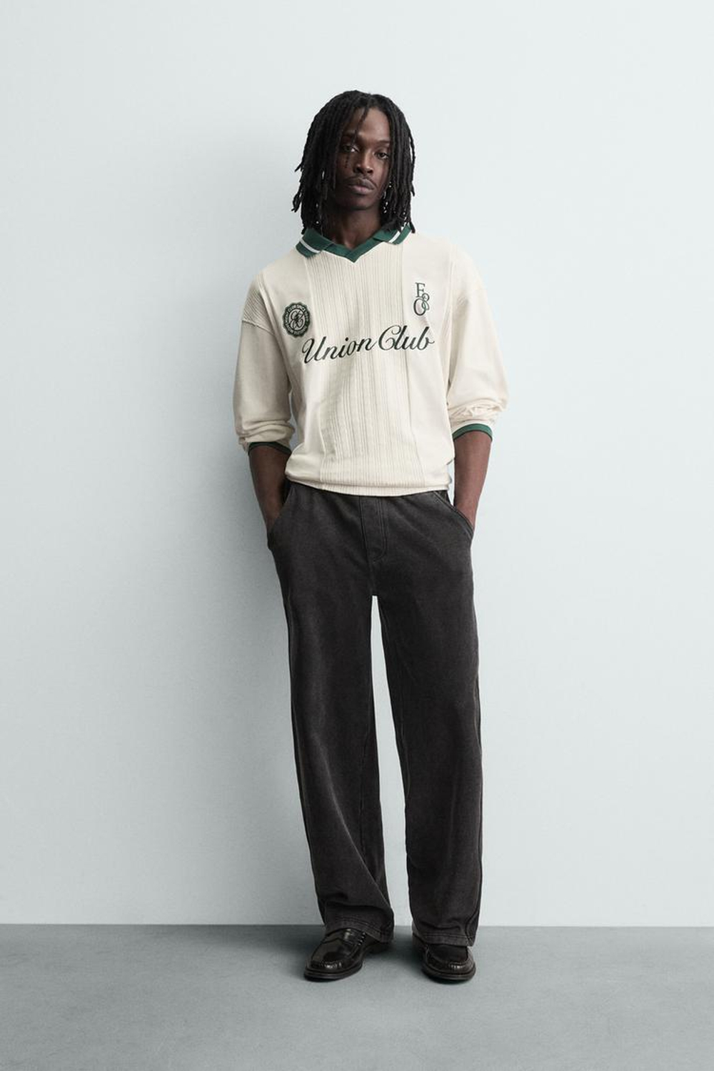 ZARA ПОЛО ЖАККАРДОВОЕ С ВЫШИВКОЙ, ЖЕЛТОВАТО-БЕЛЫЙ