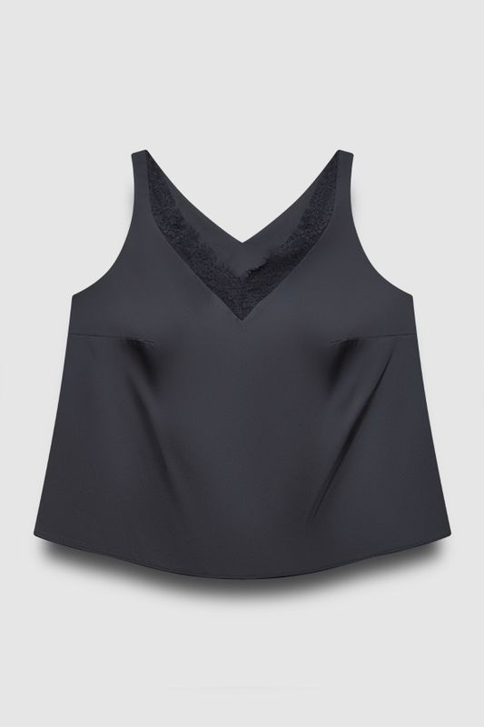 Топ на широких бретелях с кружевом, черный