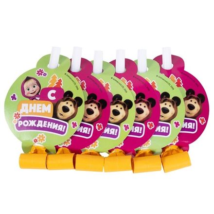 Языки-гудки "Маша и Медведь: С Днём Рождения" 6 шт
