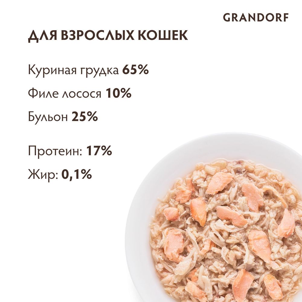Консервы Grandorf для кошек, куриная грудка с лососем