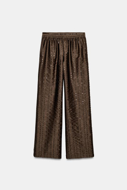 ZARA БРЮКИ С ПАЙЕТКАМИ СВОБОДНОГО КРОЯ, КОРИЧНЕВЫЙ