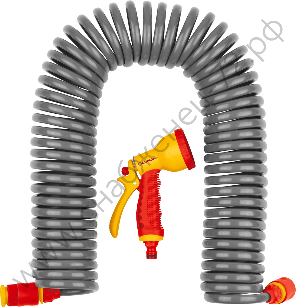 GRINDA спиральный шланг 3/8″ x 15 м, пистолет-распылитель, адаптеры, поливочный набор, PROLine (428495)