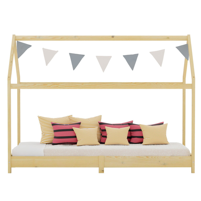 Кровать домик односпальная 90х190 Кози с настилом из массива сосны для детской комнаты, в лаке