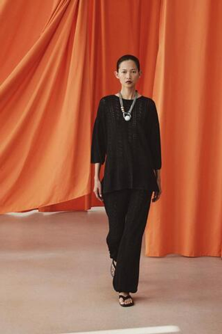ZARA ТРИКОТАЖНЫЕ БРЮКИ-БОМБЕРЫ С УЗОРОМ POINTELLE, ЧЕРНЫЙ