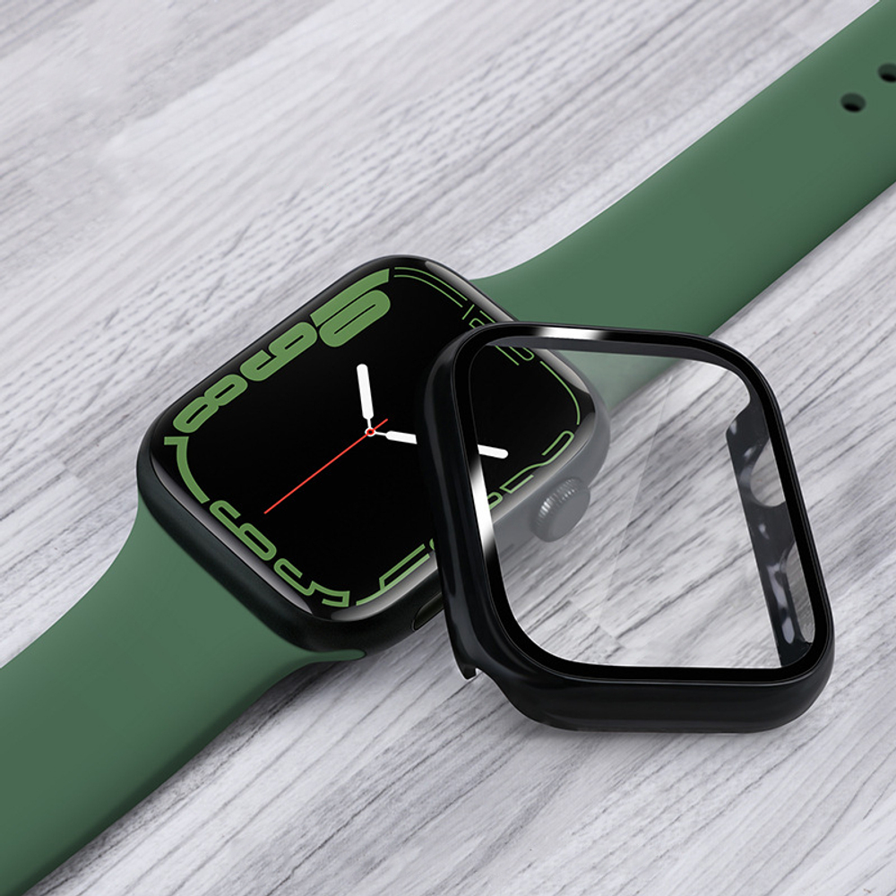Чехол бампер черный из TPU с закаленным стеклом для часов Apple Watch 7 серии, 41мм