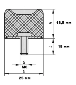 Демпфер с присоской и наружной резьбой М6, тип DS. DR3525185M618